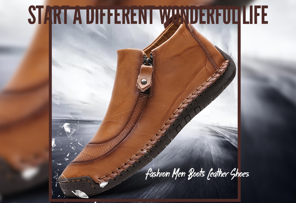 Men Leather Shoes Large Size Breathable Boots- Black EU 41 Men Leather Shoes Large Size Breathable Boots- Black EU 41